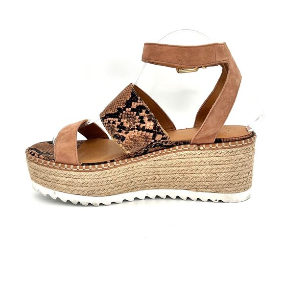 Crown Vintage Espadrille Platform Sandals Womens 9M Snake Print Tan Ankle Strap - Picture 10 of 14